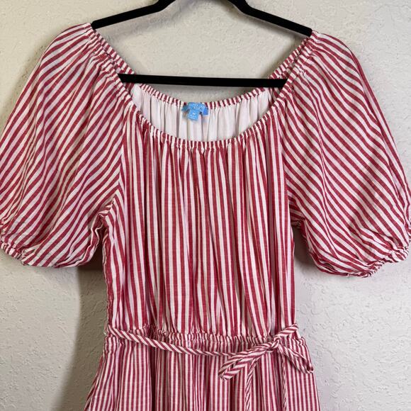 DRAPER JAMES Dress Medium Striped Off Shoulder Tiered Prairie Maxi Puff Sleeve - Picture 5 of 14